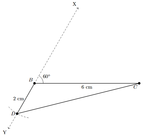Step 4: The points D and C are joined to form segment DC.